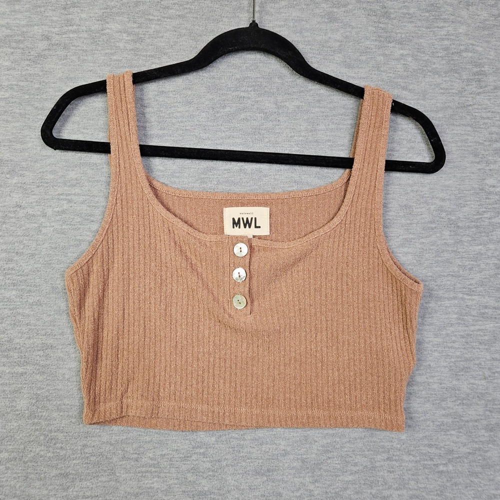 Madewell MWL Ribbed Henley Tank Top Brown Cropped Sleeveless Women's SzSmall